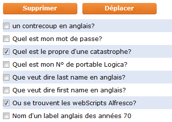 Capture d'écran des boutons de suppression déplacement
